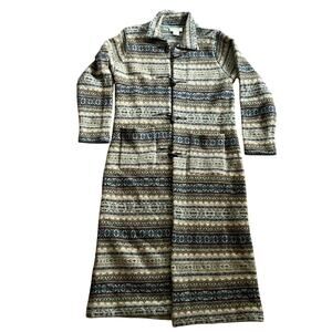 TALBOTS Petite Nordic Fair-Isle Sweater Coat Horn-Toggle Button Lambswool-Small